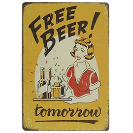 ERLOOD Free Beer Tomorrow Vintage Funny Home Decor Tin Sign Retro Metal Bar Pub Poster 8 x 12