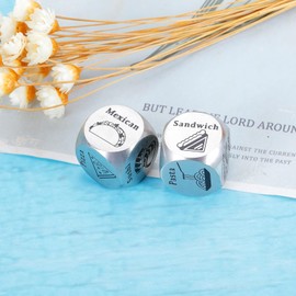 Metal Food Decider Dice for Couples Bridesmaid Gifts for Adults Women Anniversary Valentine Gifts for Boyfriend Girlfriend Date Idea for Wife Husband I Love You Gifts Dice Game Birthday Gifts, Silver
