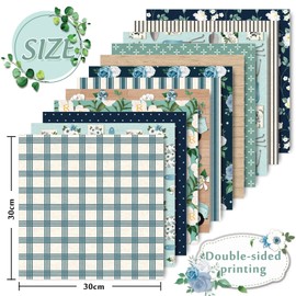 Whaline 12 Design Floral Pattern Paper Blue Flower Scrapbook Paper Double-Sided Decorative Craft Paper for Spring Easter Card Making Scrapbook Photo Album Decor, 30 x 30cm, 24Pcs