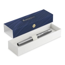 Waterman Allure Fountain Pen | Stainless Steel Brushed Chrome | Fine Nib | Black Ink | Gift Boxed