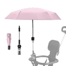 Pram Parasol,Clip on Parasol,Adjustable Steering Angle, Clip-On All-Round Protection, Pram Umbrella,Convenient and Lightweight, for Sun Protection Lightweight, Easy to Install, Stroller Umbrella（Pink）