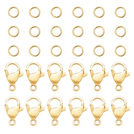 PandaHall 120pcs 6mm 20 Gauge 304 Stainless Steel Jump Rings with 60pcs Lobster Claw Clasps for Earring Bracelet Necklace Pendant Jewellery DIY Crafts Golden
