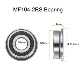 uxcell 10pcs MF104-2RS Flanged Ball Bearing 4x10x4mm Chrome Steel Double Rubber Seals Miniature Bearing, Deep Groove Ball Bearings, P6 (ABEC 3)