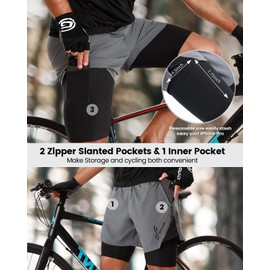 Sportneer Bike Shorts for Men - 3D Padded Lightweight MTB Fit Riding Biking Bicycle Biker Shorts with Zipper Pockets Grey