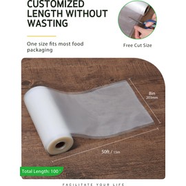 Syntus Vacuum Sealer Bags, 2 Rolls 8" x 50' Commercial Grade Bag Rolls, BPA Free Food Vac Bags for Storage, Meal Prep or Sous Vide