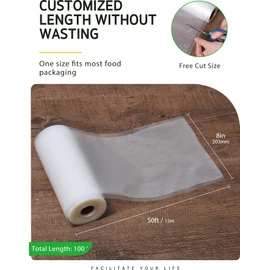 Syntus Vacuum Sealer Bags, 2 Rolls 8" x 50' Commercial Grade Bag Rolls, BPA Free Food Vac Bags for Storage, Meal Prep or Sous Vide