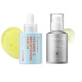 SKIN & LAB 2-Piece Set of Vegan Retinol Serum, 1.0 fl oz (30 ml) + Vitamin C, Brightening Serum, 1.0 fl oz (30 ml)