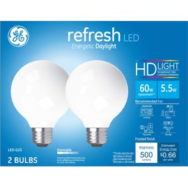GE Refresh LED Light Bulbs, 60 Watt, Daylight, G25 Globe Bulbs, Medium Base (2 Pack)