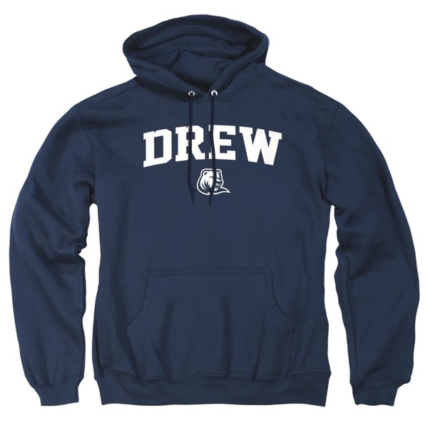 LOGOVISION Drew University One Color Arched Adult Pull-Over Hoodie, Navy,