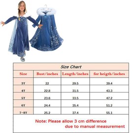 Pukguro Girls Princess Costume Cosplay Party Princess Fancy Dress with Fur Collar 3Y Blue