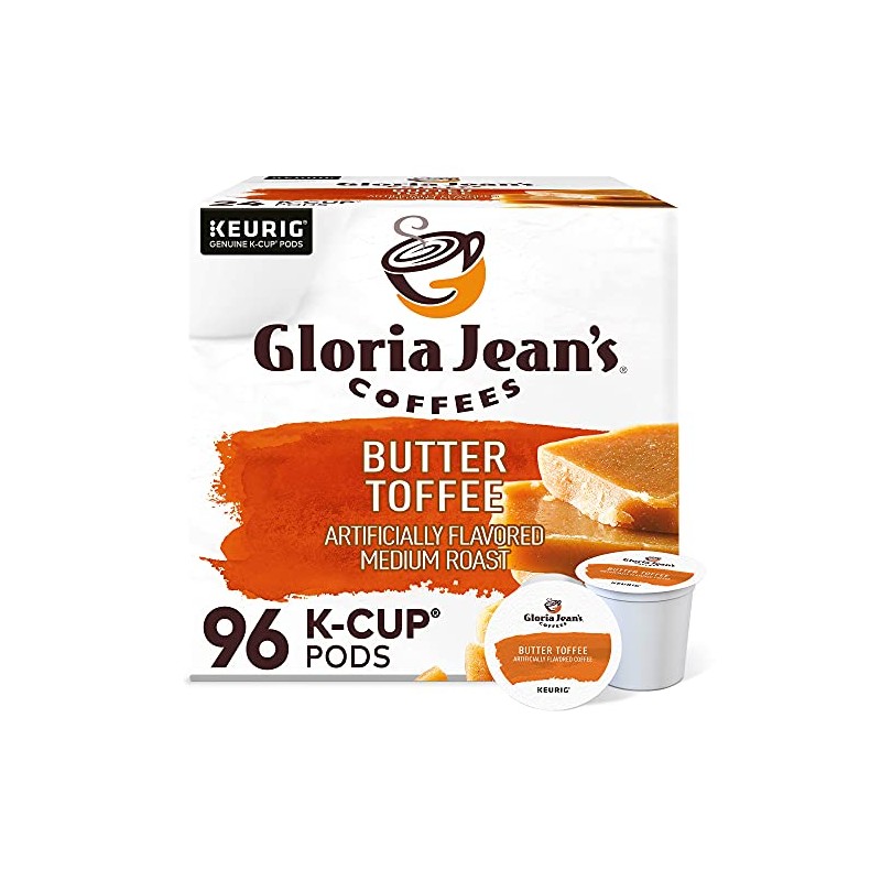 Gloria Jean's Coffees Butter Toffee, Single-Serve Keurig K-Cup Pods, Flavored