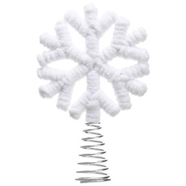 Gejoy Mini Christmas Fur Plush Snowflake Tree Topper 4inch White Soft Snowflake Boho Farmhouse Christmas Tree Decoration for Home Rustic Holiday Decor Xmas Party Decorations