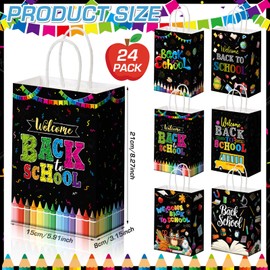 Zhanmai 24 Pcs Welcome Back to School Gift Treat Bags with Handle Black Bus Pencils First Day of School Goodie Candy Bags Paper Wrapping for Party Favors Supplies Decoration
