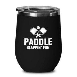 Pickleball Black Edition Wine Tumbler 12oz - Paddle slappin' fun - Ball Game pop tennis rackets netball handlball
