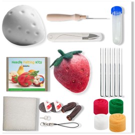 MeowPick Strawberry Wool Needle Felting Kit, Needle Felting Kit Beginner with Felting Tools Including Wool Roving, Felting Needles, Mold and Instructions for DIY Felting Starters
