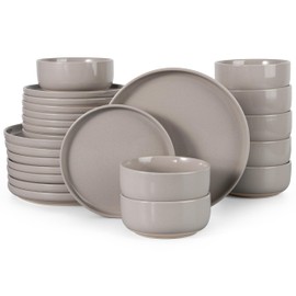 HaWare Stoneware Dinnerware Sets, 24-Piece Plates and Bowls Set for 8, Dishes Set for Home Restaurant, Speckled Cream Coffee