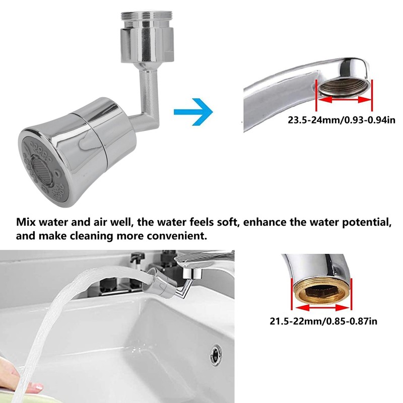 720 Degree Tap Aerator 24mm/0.9in Diameter Big Angle 5 Functions