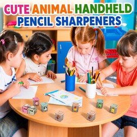 Pack of 8 Pencil Sharpeners with Container in Gift Box, Double Hole Pencil Sharpener for Thick and Thin Pens, Cute Animal Motifs, Sharpener School Office, School Gift, Class Prizes, Party Bags
