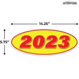 2023 Car Model Year Windshield Stickers | 14" x 5.5" Oval Stickers for Car Dealerships, Vehicle Windshields (Pack of 12)