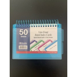 Bazic Poly Spiral Bound Index Card with 2 Tab Divider (Blue) - White Cards - NEW