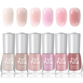 Jelly Nail Polish Set - 6Pcs Transparent Nude Pink Nail Varnish - Quick Dry Sheer Milky White Nude Pink Nail Gel - Crystal Nail Varnish No Bake Nail Paint for DIY Nail Art at Home