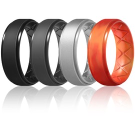 Egnaro Inner Arc Ergonomic Breathable Design, Silicone Rings Mens with Half Sizes, 7 Rings / 6 Rings / 5 Rings / 4 Rings / 1 Ring Rubber Wedding Bands, 8.5mm Wide-2mm Thick