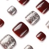 24-PCS Square Press on Toenails Red Glitter False Toenails Full