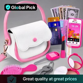 Purse Pretend Play Makeup Toy Set, 1 Set Pretend Play Makeup Set, Simulated Paper Currency, Mock Id Slot, Pretend Phone, Fidget Toys for Boys, Fidgets Toys, Colorful Makeup Toys, Kids Vanity, Circle, Kids Vanity Miniature Set, Toddler Playset, Kids Vanity