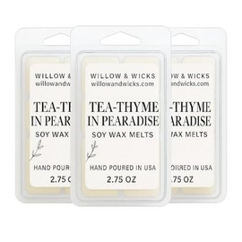 Willow & Wicks Tea-Thyme in Pearadise – Handmade with Essential Oils – White Tea, Pear & Thyme Scent (3 Pack Wax Melts)
