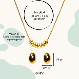 Omky Set de Joyería para Mujer - Juego de Collar y Aretes Acero Inoxidable Chapa Oro 18k - Regalo para Mujer