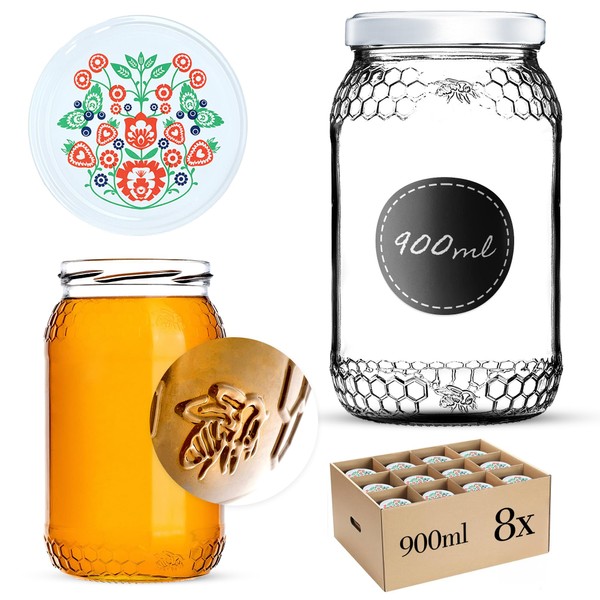 KADAX Honey Jars, 900 ml, Preserving Jars with Fi82 mm