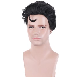 WTHCOS Black Wigs for Men Super Hero for Men Roker Black Wig With a Front Curly Heat Resistant Synthetic Wigs for Cosplay Costume Party