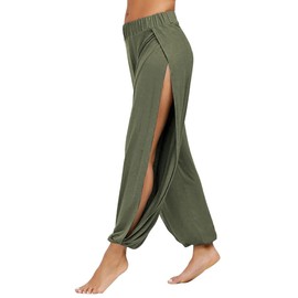 PACBREEZE Women's Yoga Harem Pants Side Slit Joggers Active Workout Sweatpants Beach Cover-up Pants(Army Green, X-Large)