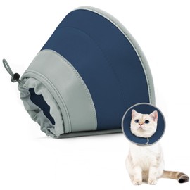 GoGoPaw Cat Cone, Adjustable Cat Cone Collar Soft to Stop Licking, Foldable Cute Cat Cone Alternative, Water Resistant Neck Cone for Cats, Lightweight Cat Recovery E Collar for Cat Kitten(Blue, M)