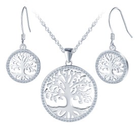 Yumilok 925 Sterling Silver Tree of Life Necklace for Women Zirconia Tree of Life Silver Stud Earrings for Women Girls