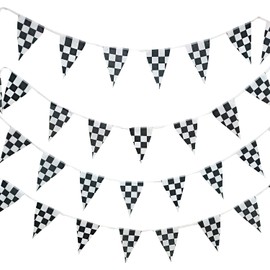 DBOO 10 Meters Cloth Checkered Pennant Banner Racing Flag Banner Party Accessory for Race Theme Birthday Party Decoration,black and white bunting