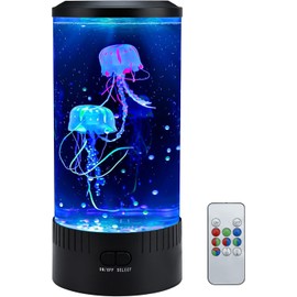 Relity Electric Jellyfish Tank Table Lamp with Color Changing Light Gift for Kids Men Women Home Deco for Room Mood Light for Relax (Black, 4.9” Dia X 11”H)
