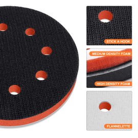 POLIWELL 5 inch Orbital Sander Soft Foam Backing Pad, Soft Density Interface Pad with 8 Hole 4Pcs, Foam Sanding Pads Hook and Loop for Orbital Sander Include 8Pcs 5 Inch Sanding Discs.