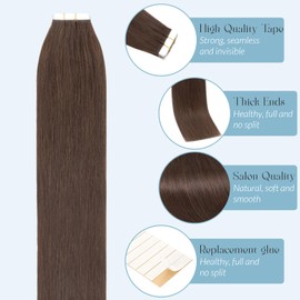 MY-LADY Tape in Hair Extensions Human Hair 10pcs 10g 10 Inch Straight Invisible Real Remy Hair Extensions #2 Dark Brown Seamless Extensions