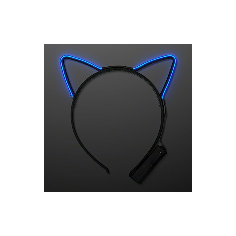 FlashingBlinkyLights Blue Light Up Cat Ears EL Wire Kitty Headband