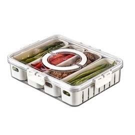 EMTK Snackle Box with Lid & Handle, Snackle Box Container with Drain, 4-Grid Large Capacity Divided Serving Tray, Portable Snack Box for Fruit, Candy, Veggie Nuts -Perfect for Picnic, Party