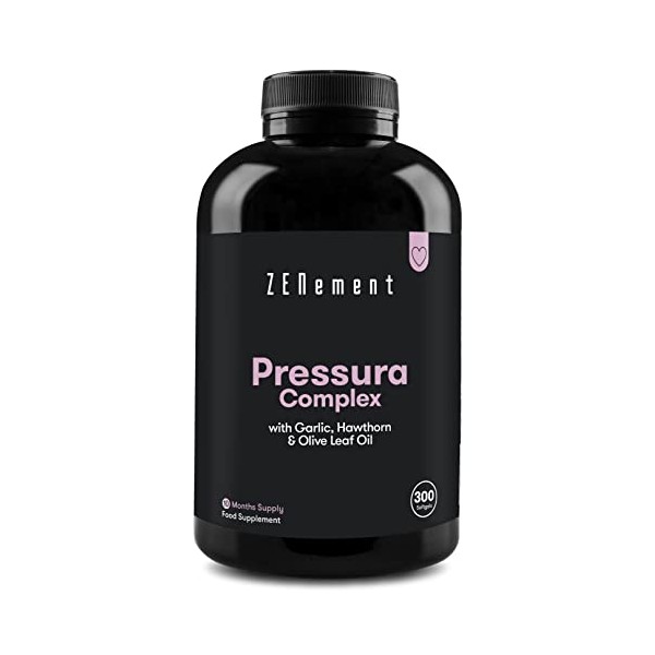 Pressura Complex, with Garlic, Hawthorn and Olive Leaf Oil, 300 Softgels | for Blood Pressure and Cardiovascular Health | 100% Natural Ingredients. No Additives, Soy Free | Zenement