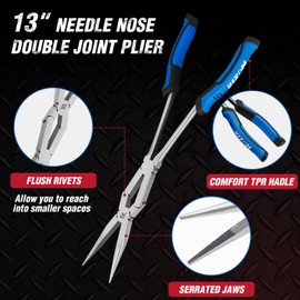 Rizom 3-Piece Long Reach Pliers Set, 13 Inch Double Jointed Long Needle Nose Pliers, 11 Inch 45° & 90° Bent Nose Pliers for Narrow Spaces and Limited Areas