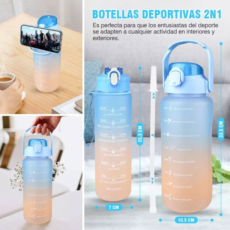 CL Botella Agua Con Medidor Tiempo Motivacional 2lt-900ml-330ml