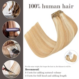 Honsoo Clip In Hair Extensions Real Human Hair 20in 70g 7pcs Honey Blonde To Bleach Blonde Soft Natural Human Hair For Thin Hair