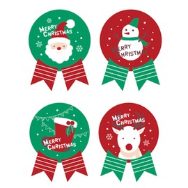 Creve Cell Christmas Gift Stickers Gift Stickers Wrapping Labels Ribbon Shaped Glossy Waterproof (Santa, Snowman, Shoes, Reindeer, Set of 4, Large, 1.8 x 1.4 inches (4.5 x 3.5 cm), 50 Pieces)