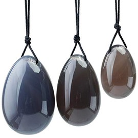 KYEYGWO Grey Agate Reiki Healing Crystal Yoni Eggs Set with 3 Sizes, Polished Oval Ball Eggs Massage Stones Women's Gemstone Egg for Strengthening Pelvic Floor Muscles and Kegel Exercise