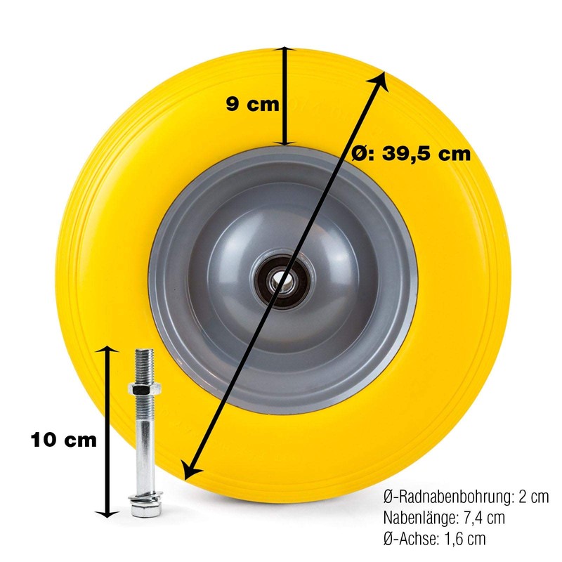 Grafner Wheelbarrow Wheel Puncture-proof Solid Rubber, 4.80/4.00-8, Diameter 390 mm,