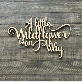 Wooden A Little Wildflower is on The Way Sign for Backdrop, 17.7inch Flower Baby Shower Decorations, Floral Theme Gender Reveal Baby Shower Party Decorations