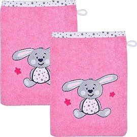 Wörner Wash Mitt Pack of 2 with Embroidery Hase Terry 15x21 cm